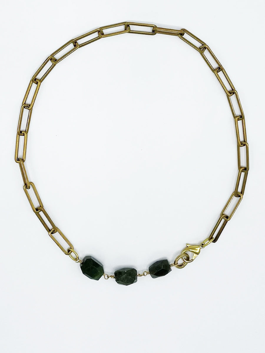Jade Necklace Brass Paper Clip Chain