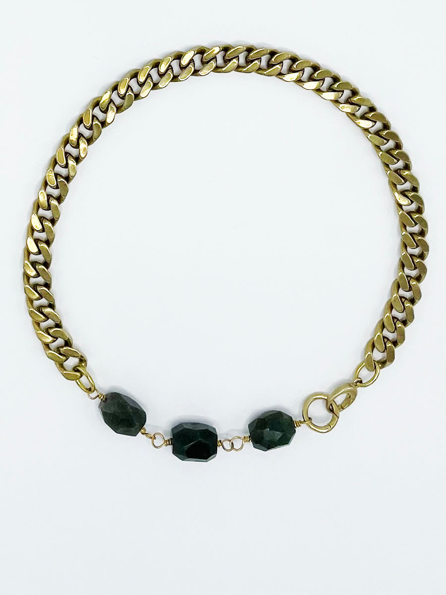 Jade Necklace Brass Curb Chain