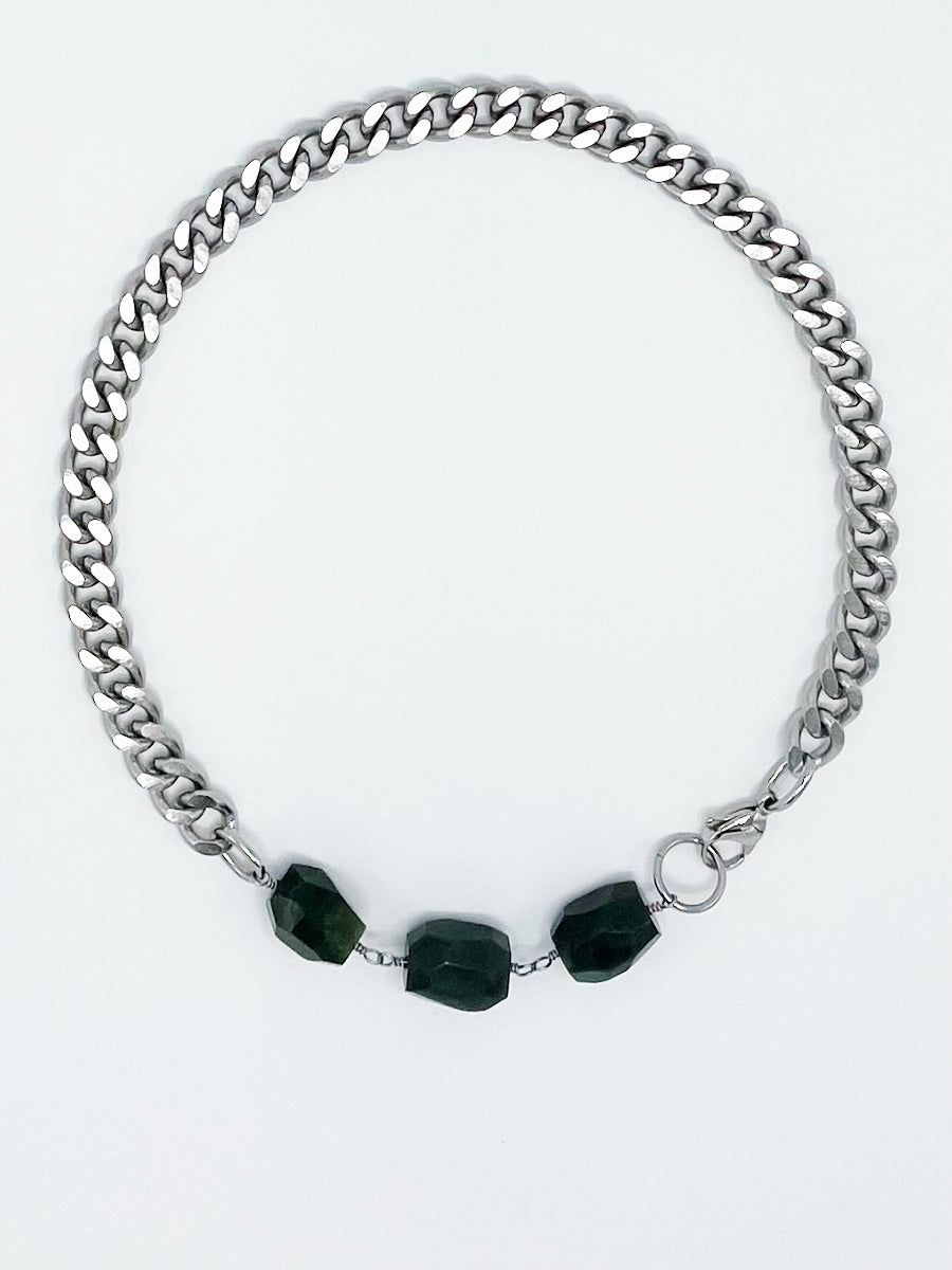 Jade Necklace Stainless Steel Curb Chain