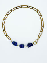 Load image into Gallery viewer, Lapis Necklace Brass Paper Clip Chain
