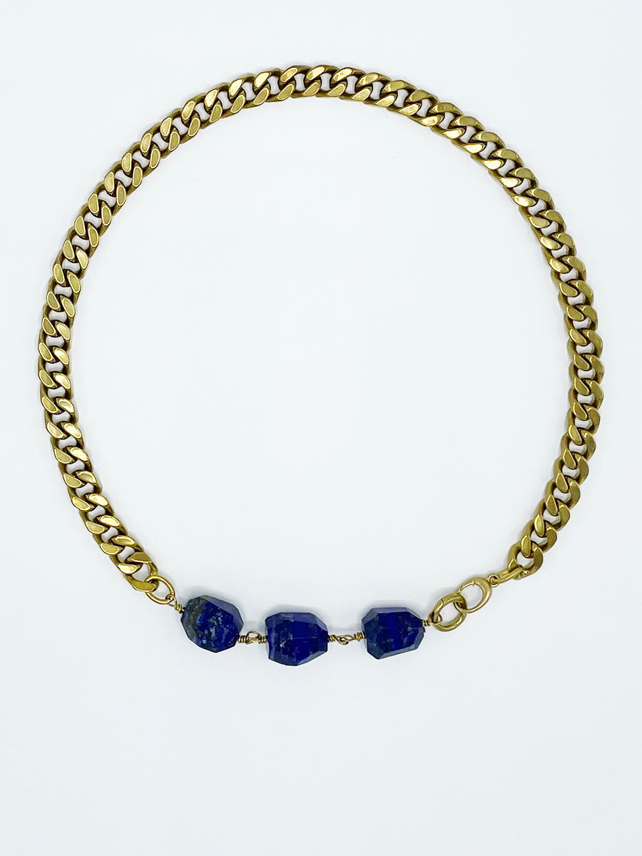 Lapis Necklace Brass Curb Chain