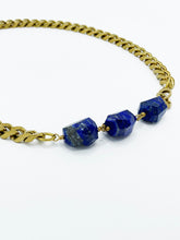 Load image into Gallery viewer, Lapis Necklace Brass Curb Chain
