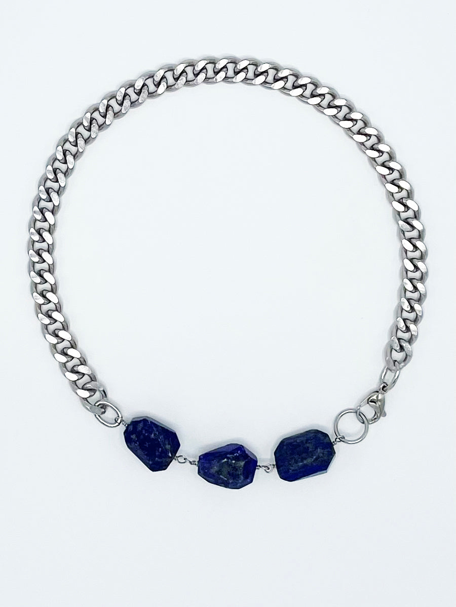 Lapis Necklace Stainless Steel Curb Chain