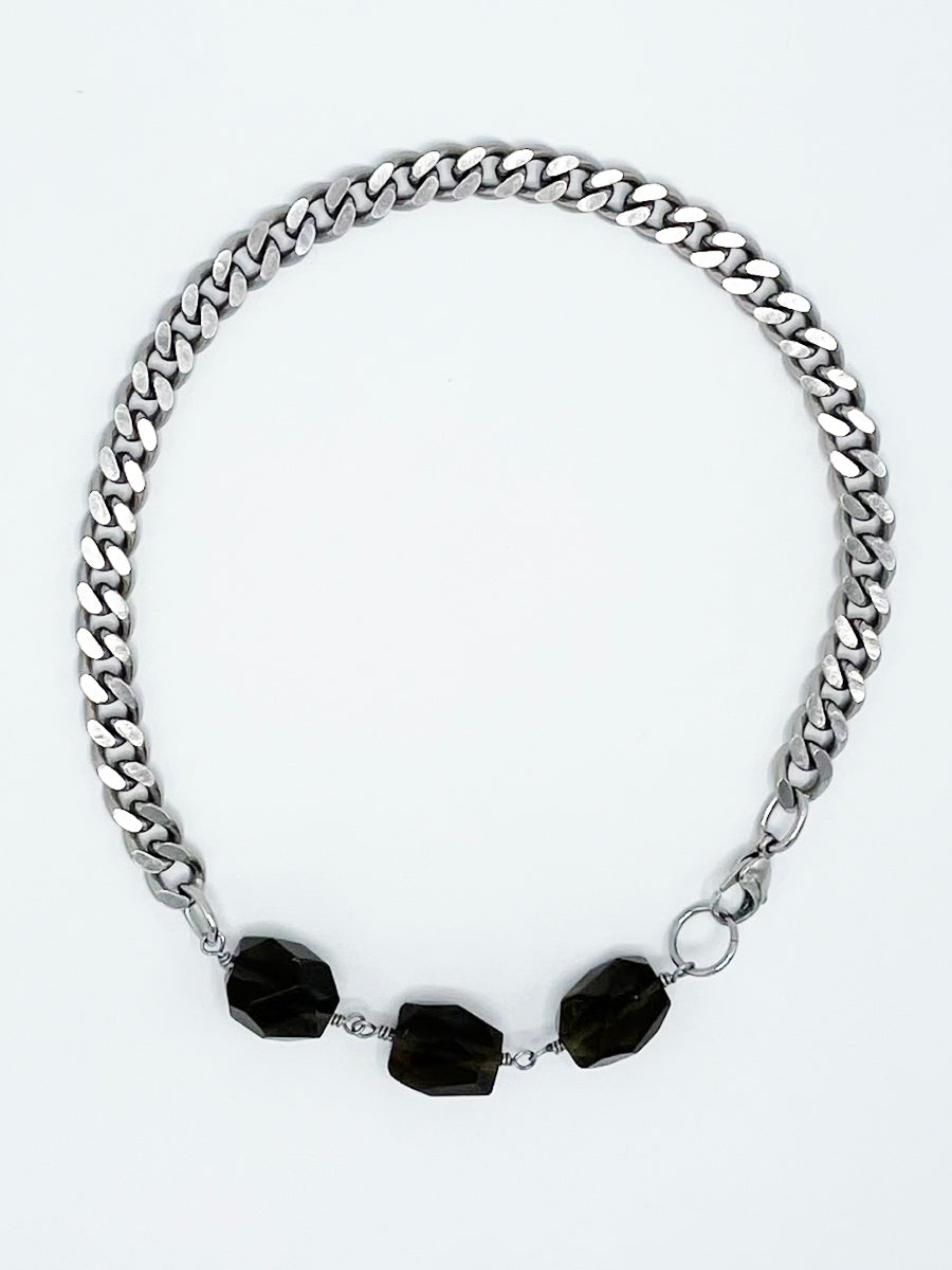 Smoky Quartz Necklace Stainless Steel Curb Chain