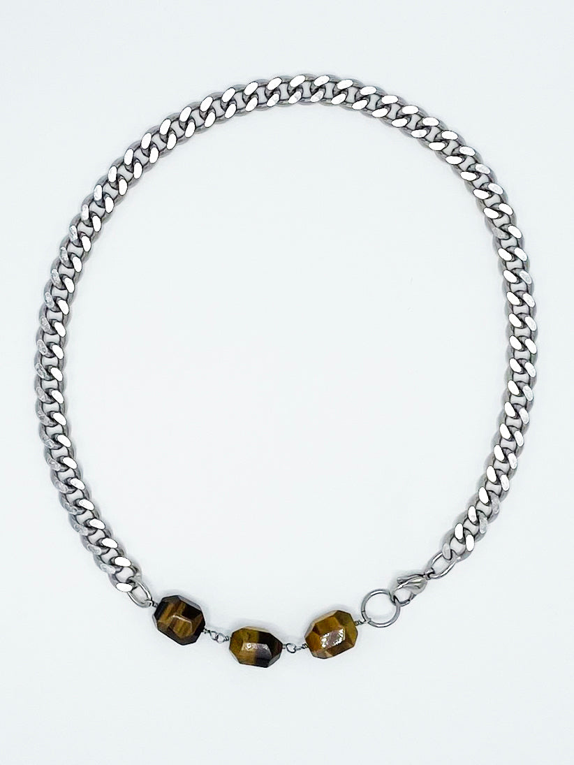 Tiger's Eye Necklace Stainless Steel Curb Chain