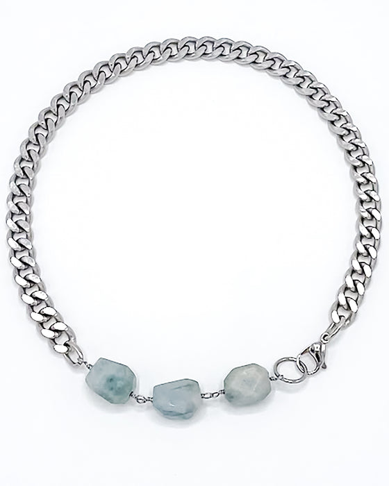 Aquamarine Necklace Stainless Steel Curb Chain