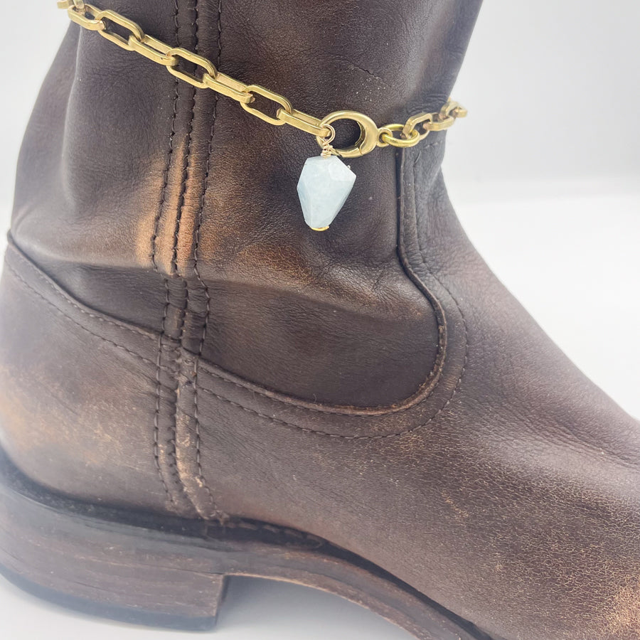 Aquamarine BOOT Anklet Brass Chain