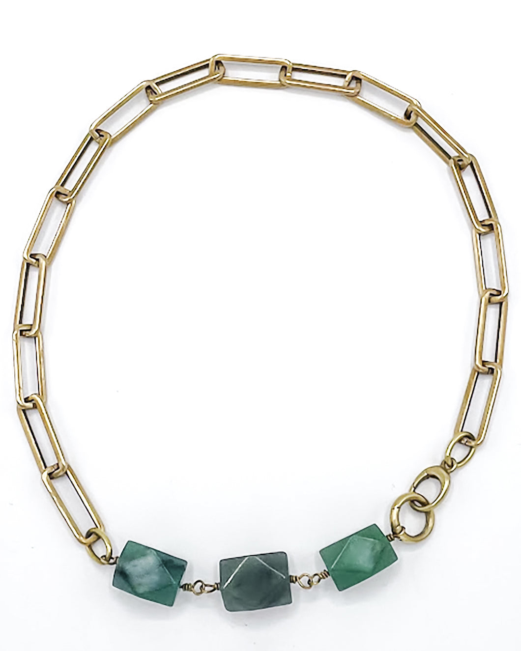Aventurine Necklace Brass Paper Clip Chain