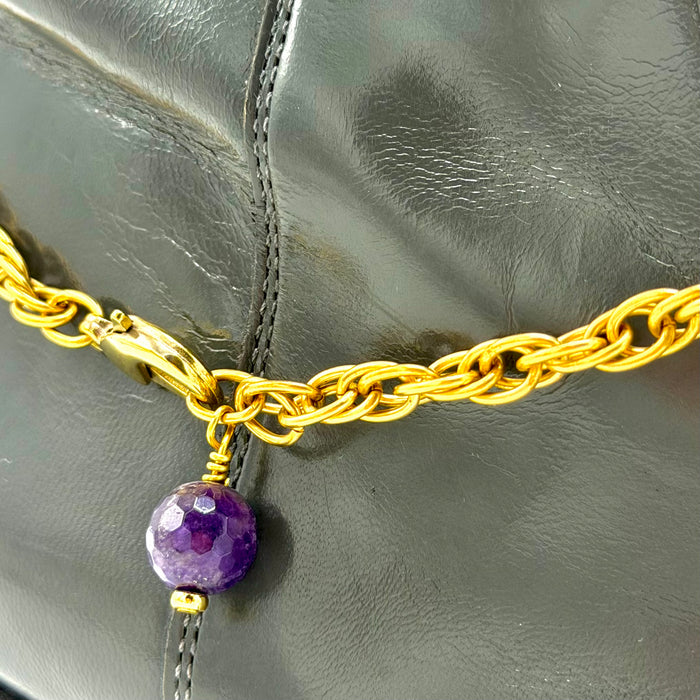 Amethyst BOOT Anklet Brass Chain