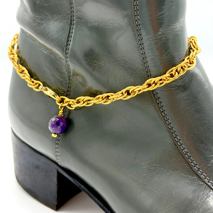Amethyst BOOT Anklet Brass Chain