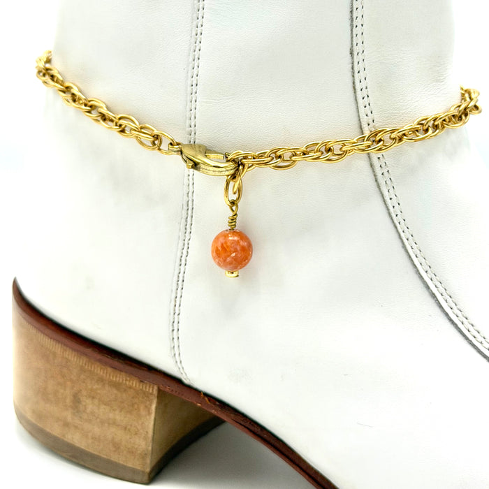 Orange Calcite BOOT Anklet Brass Chain