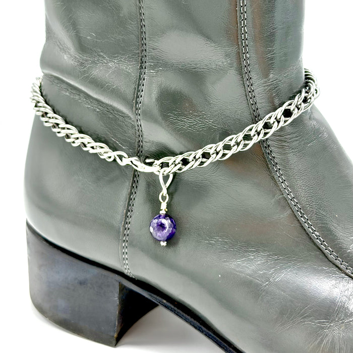 Amethyst BOOT Anklet Stainless Steel Chain