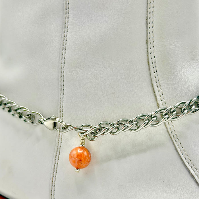 Orange Calcite BOOT Anklet Stainless Steel Chain