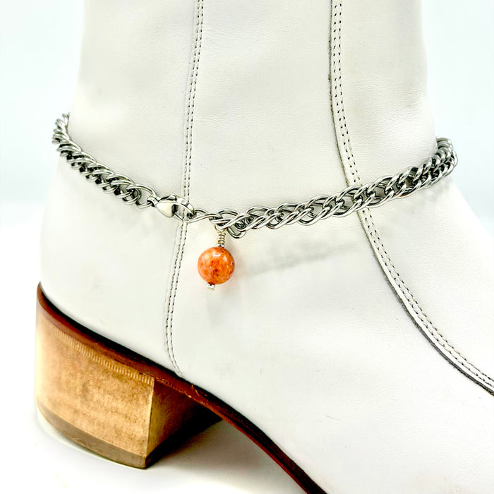 Orange Calcite BOOT Anklet Stainless Steel Chain