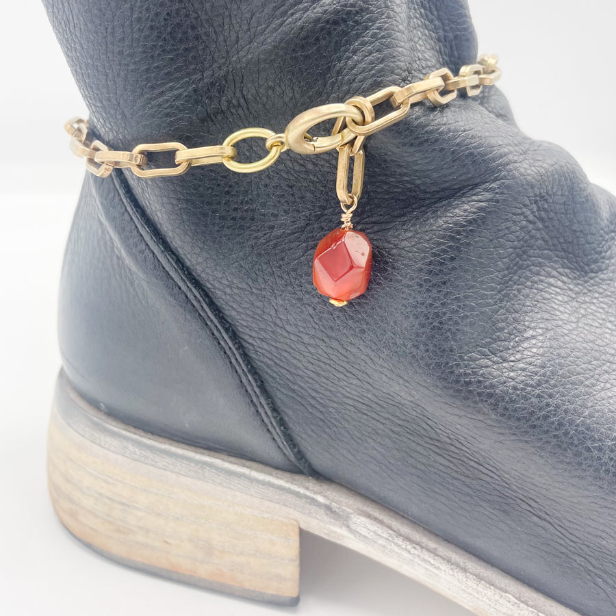 Carnelian BOOT Anklet Brass Chain