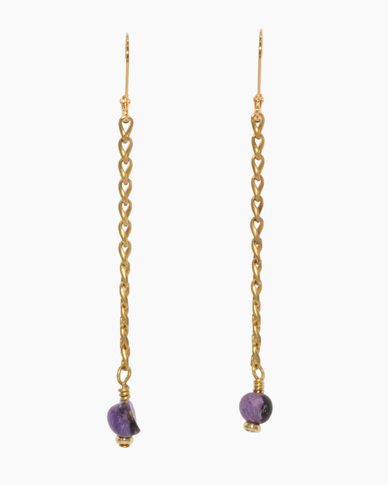 Charoite Earrings Brass