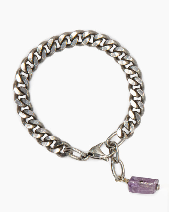 Charoite Bracelet Stainless Steel Curb Chain