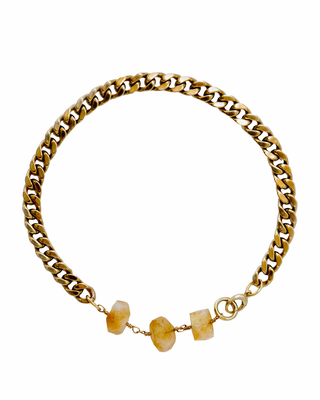 Citrine Necklace Brass Curb Chain
