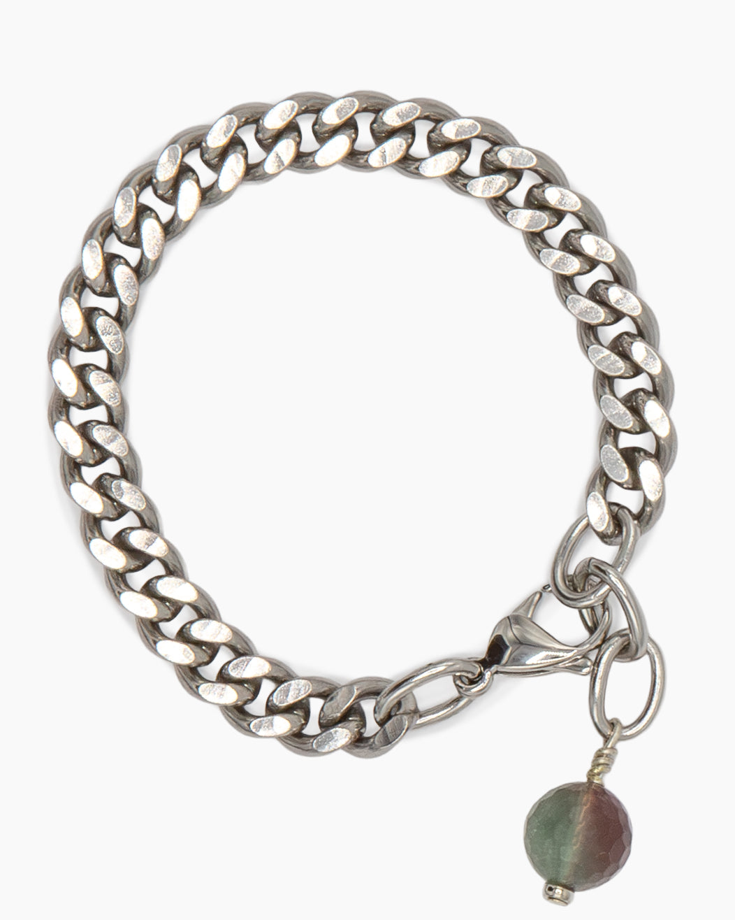 Fluorite Bracelet Stainless Steel Curb Chain