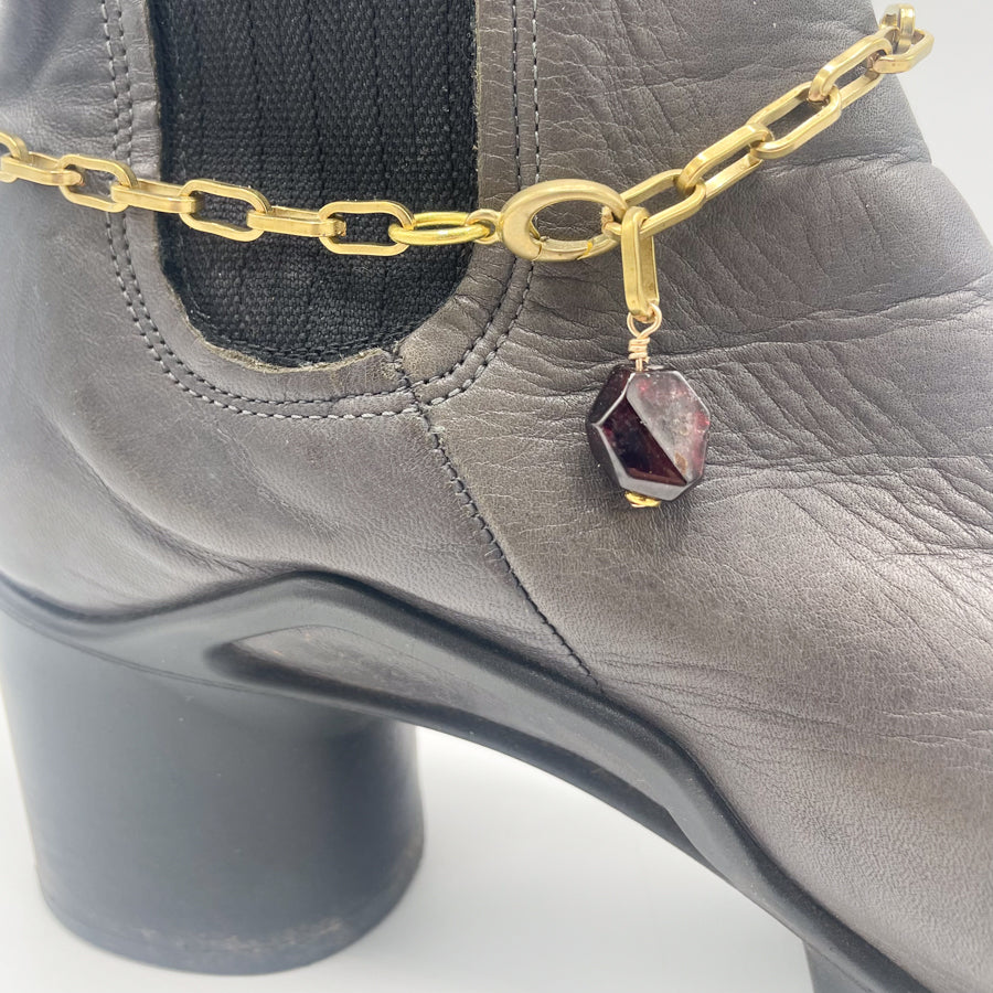 Garnet BOOT Anklet Brass Chain