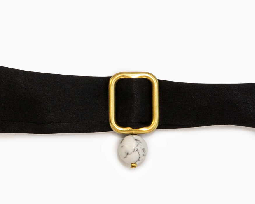 Howlite + Black Silk Tie