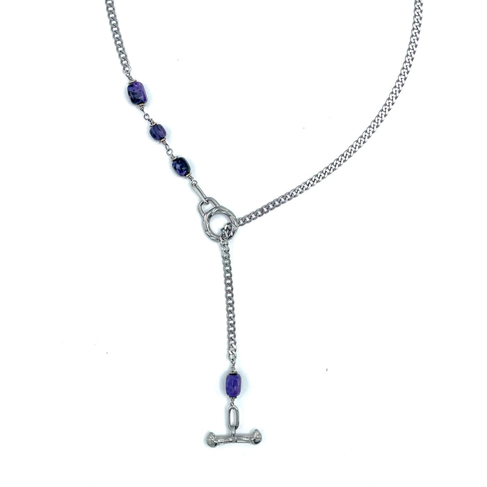 Charoite IGNITE Toggle Necklace ~ Stainless Steel FINE CURB Chain