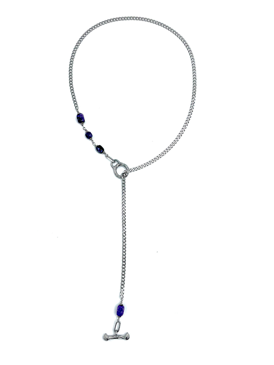 Charoite IGNITE Toggle Necklace ~ Stainless Steel Fine Curb Chain