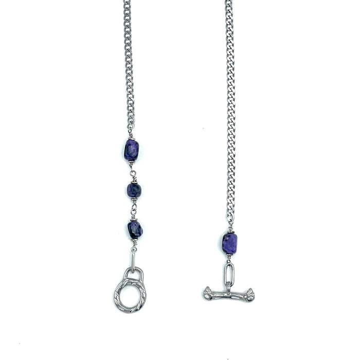 Charoite IGNITE Toggle Necklace ~ Stainless Steel FINE CURB Chain
