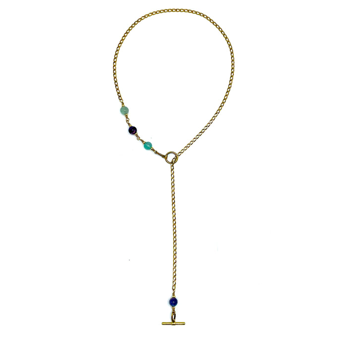 Fluorite IGNITE Toggle Necklace ~ Brass FINE CURB Chain