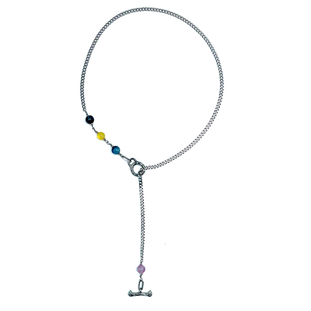 Fluorite IGNITE Toggle Necklace ~ Stainless Steel Fine Curb Chain