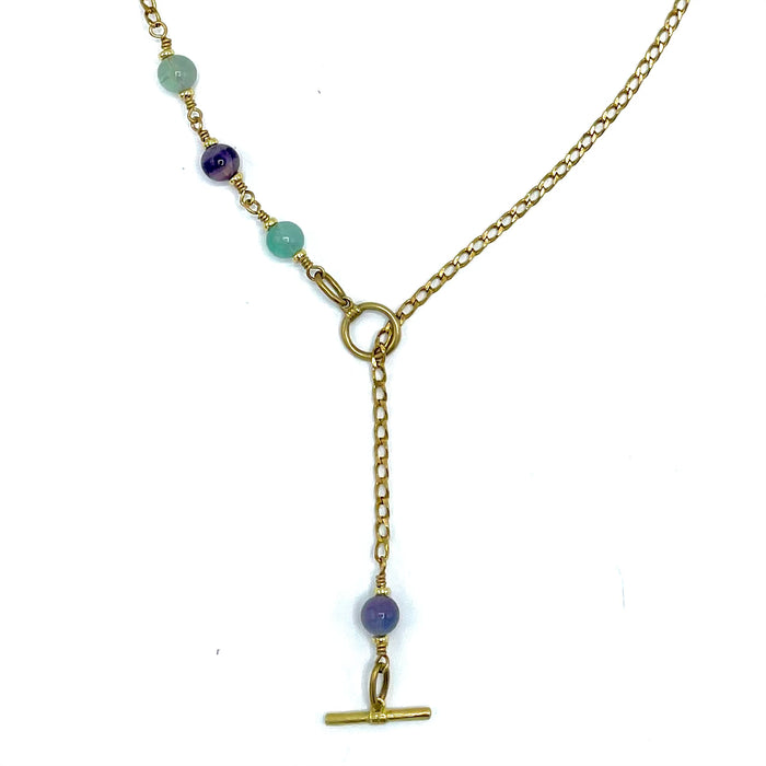Fluorite IGNITE Toggle Necklace ~ Brass FINE CURB Chain