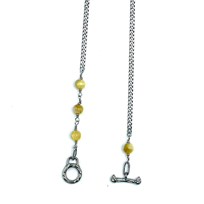 Golden Lepidolite IGNITE Toggle Necklace ~ Stainless Steel FINE CURB Chain