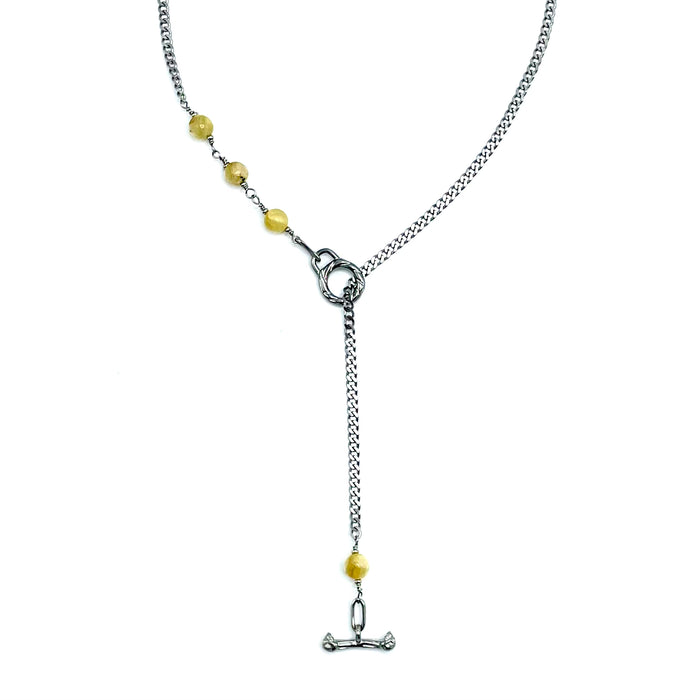 Golden Lepidolite IGNITE Toggle Necklace ~ Stainless Steel FINE CURB Chain