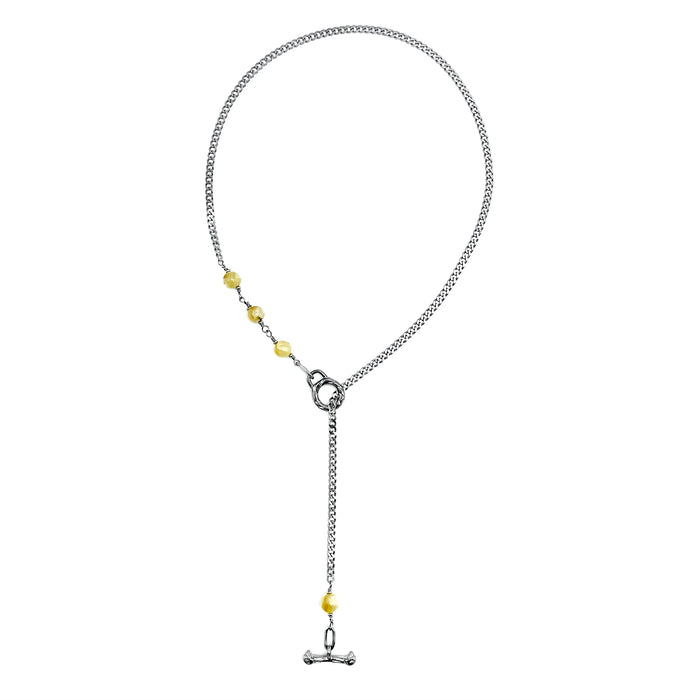 Golden Lepidolite IGNITE Toggle Necklace ~ Stainless Steel FINE CURB Chain