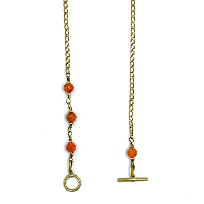 Orange Calcite IGNITE Toggle Necklace ~ Brass FINE CURB Chain