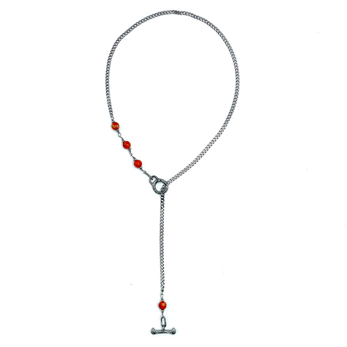 Orange Calcite IGNITE Toggle Necklace ~ Stainless Steel FINE CURB Chain