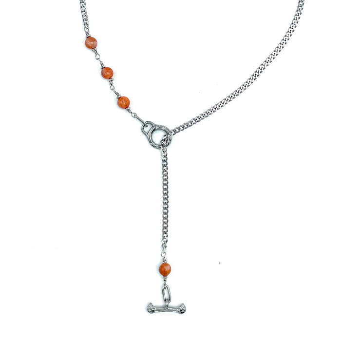 Orange Calcite IGNITE Toggle Necklace ~ Stainless Steel FINE CURB Chain