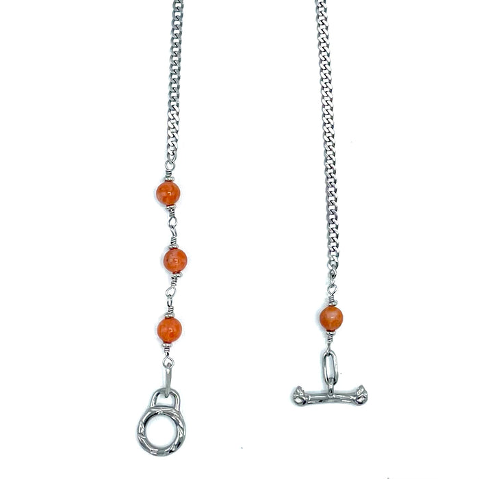 Orange Calcite IGNITE Toggle Necklace ~ Stainless Steel FINE CURB Chain