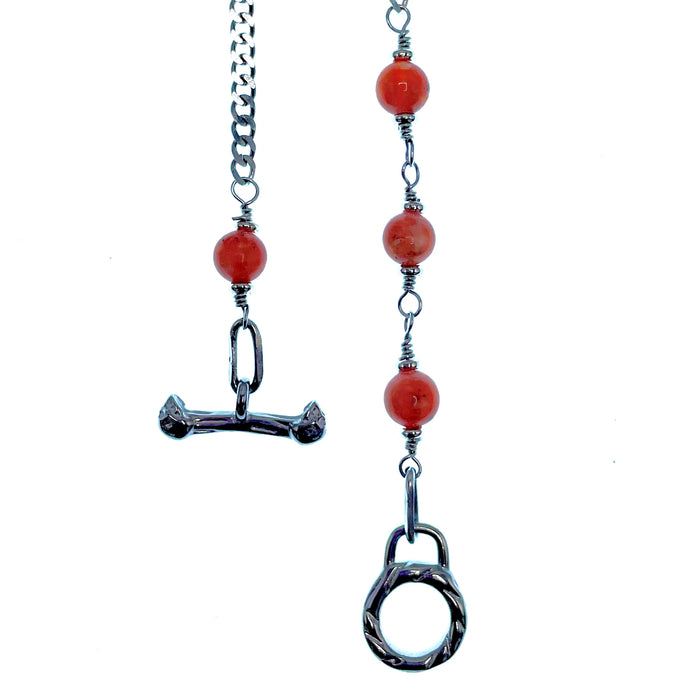 Orange Calcite IGNITE Toggle Necklace ~ Stainless Steel FINE CURB Chain