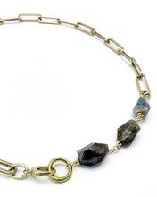 Load image into Gallery viewer, Labradorite Necklace Brass Paper Clip Chain
