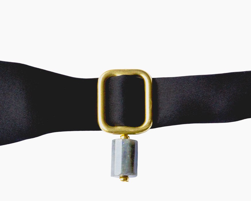 Labradorite+ Black Silk Tie