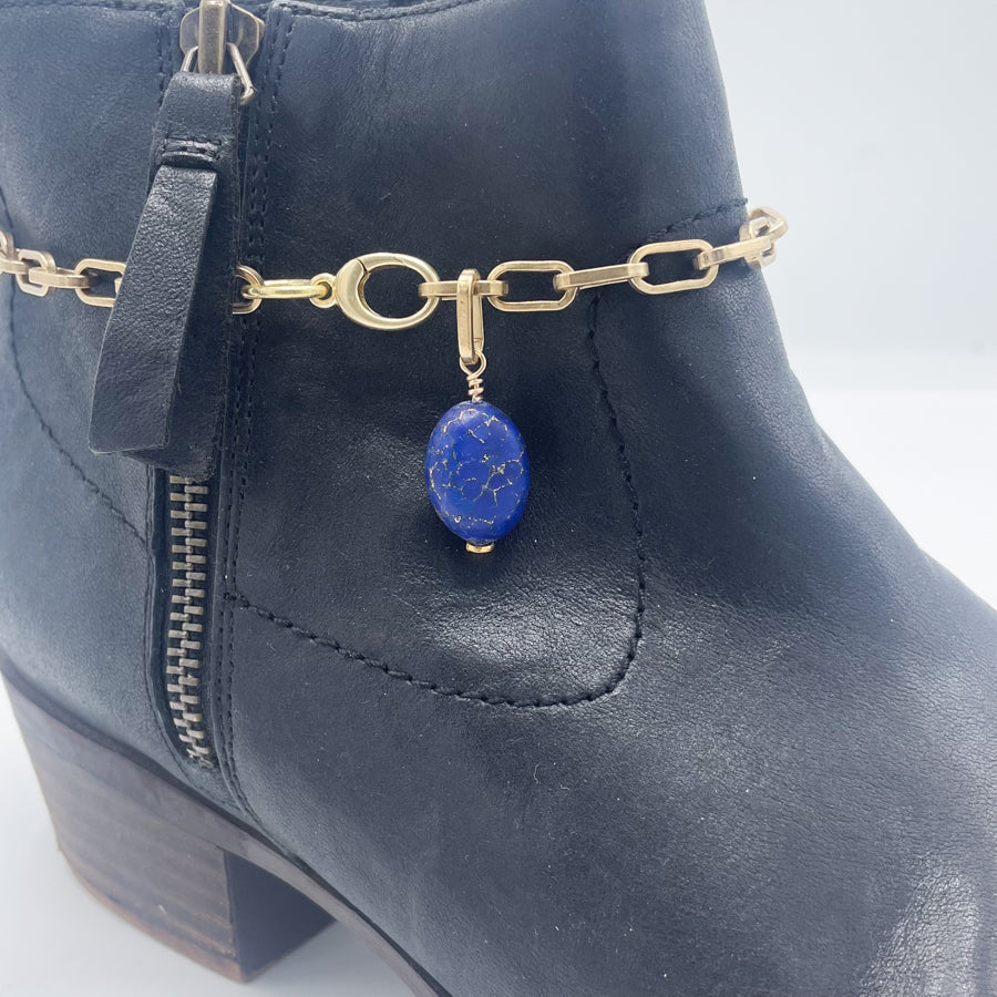 Lapis BOOT Anklet Brass Chain