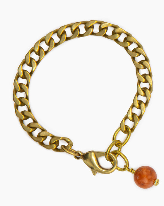 Orange Calcite Bracelet Brass Curb Chain