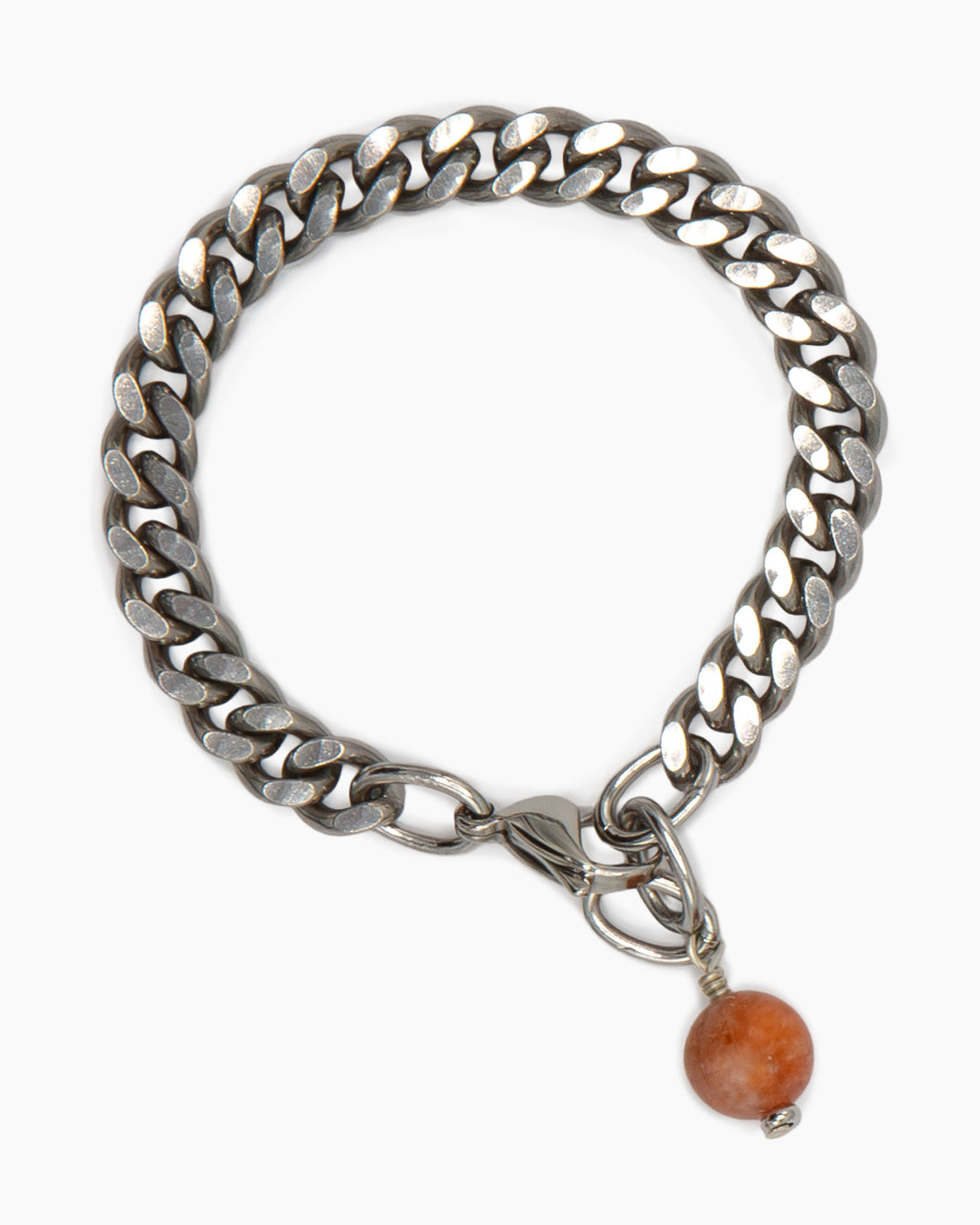 Orange Calcite Bracelet Stainless Steel Curb Chain