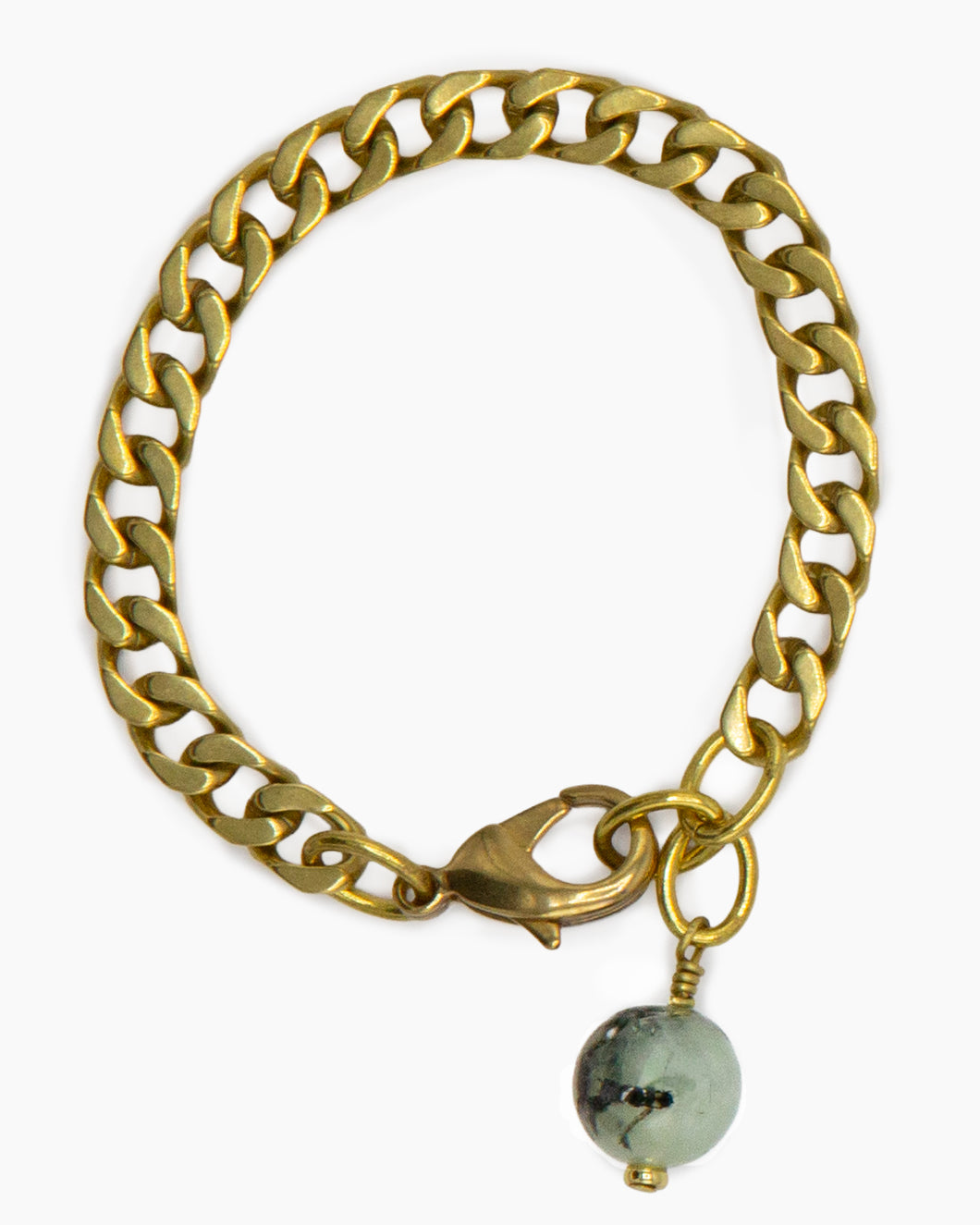 Prehnite Bracelet Brass Curb Chain