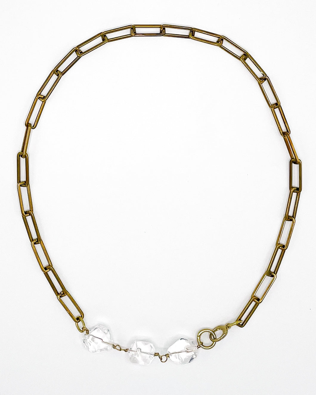 Quartz Crystal Necklace Brass Paper Clip Chain