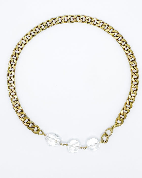 Quartz Crystal Necklace Brass Curb Chain