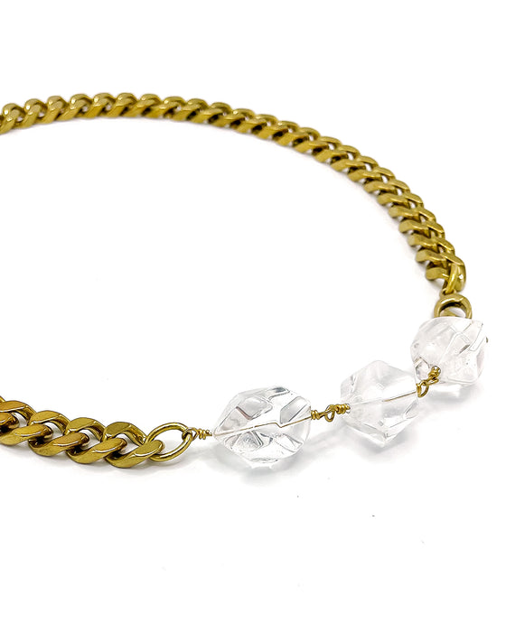 Quartz Crystal Necklace Brass Curb Chain