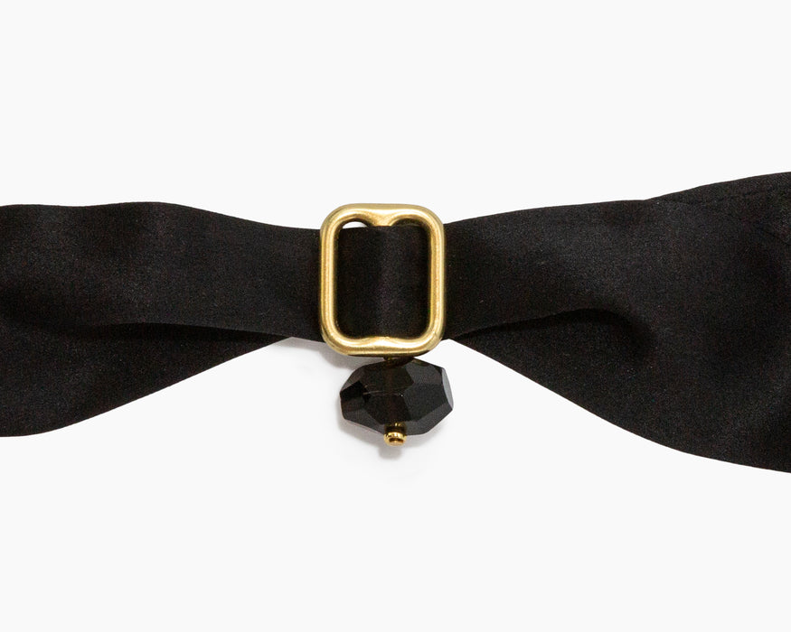 SMOKY QUARTZ + BLACK SILK TIE