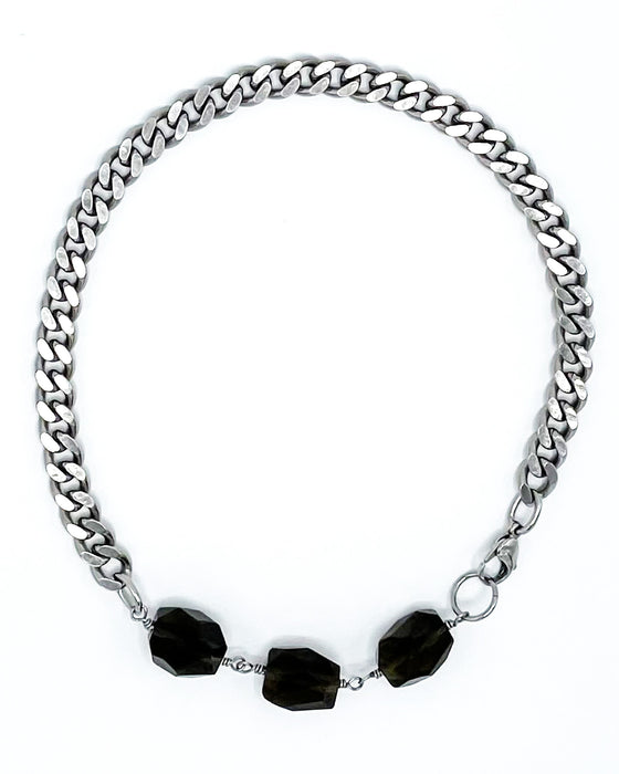 Smoky Quartz Necklace Stainless Steel Curb Chain